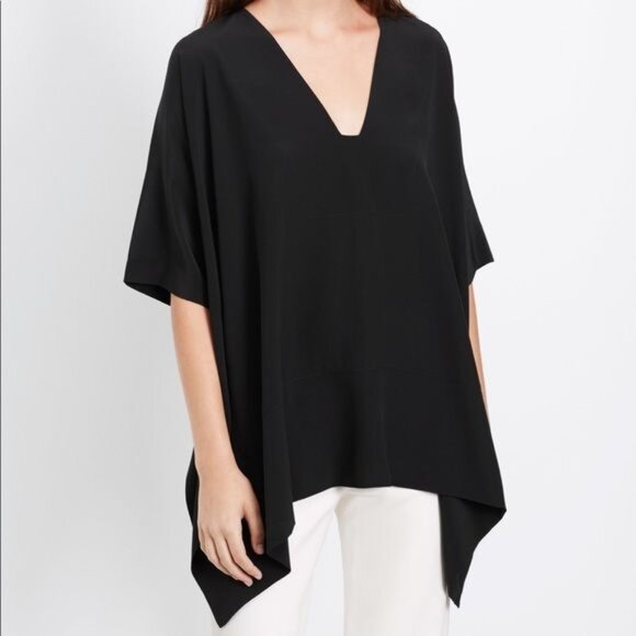 Vince 100% Silk V-Neck Poncho Top Black Size XS / Small - Picture 1 of 8